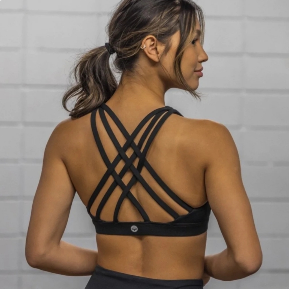 EUC Senita Athletics black camo lattice bra, size medium